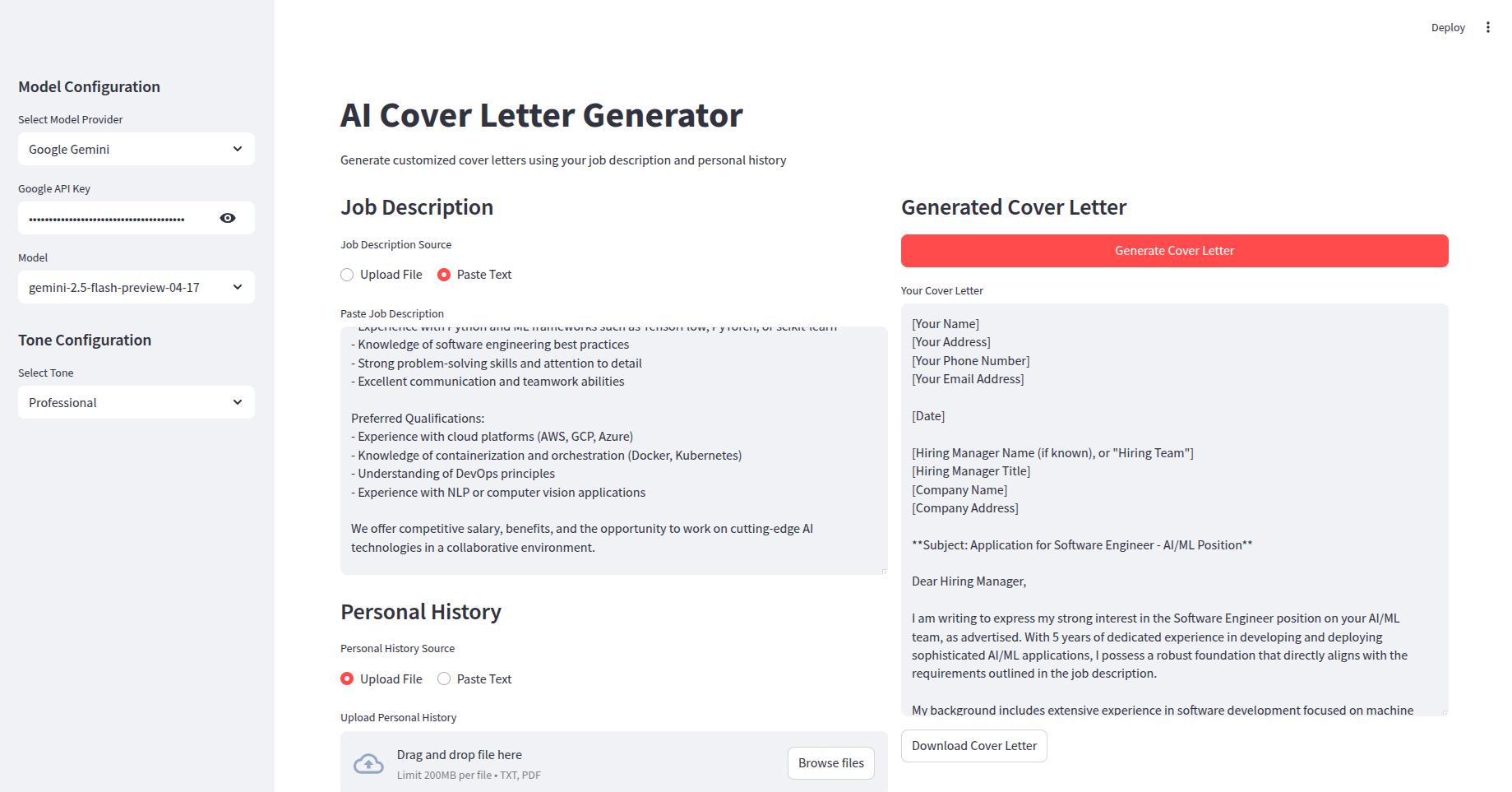 AI Cover Letter Generator